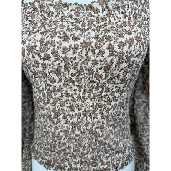 Japna's Women's Crop Top Sz L Stretch Bodice Long Sleeve Tan Floral - Picture 2 of 13
